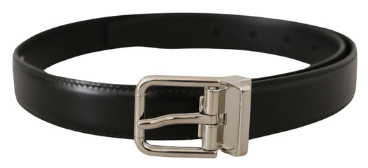 Dolce &amp; Gabbana Sleek Black Leather Belt with Metal Buckle