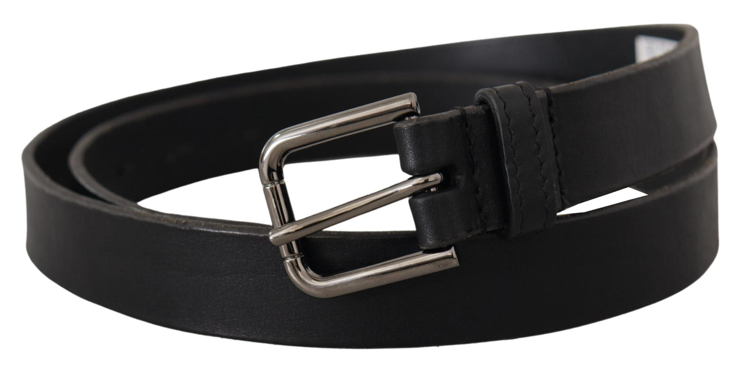 Dolce &amp; Gabbana Elegant Black Leather Belt with Metal Buckle