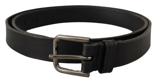 Dolce &amp; Gabbana Elegant Black Leather Belt with Metal Buckle