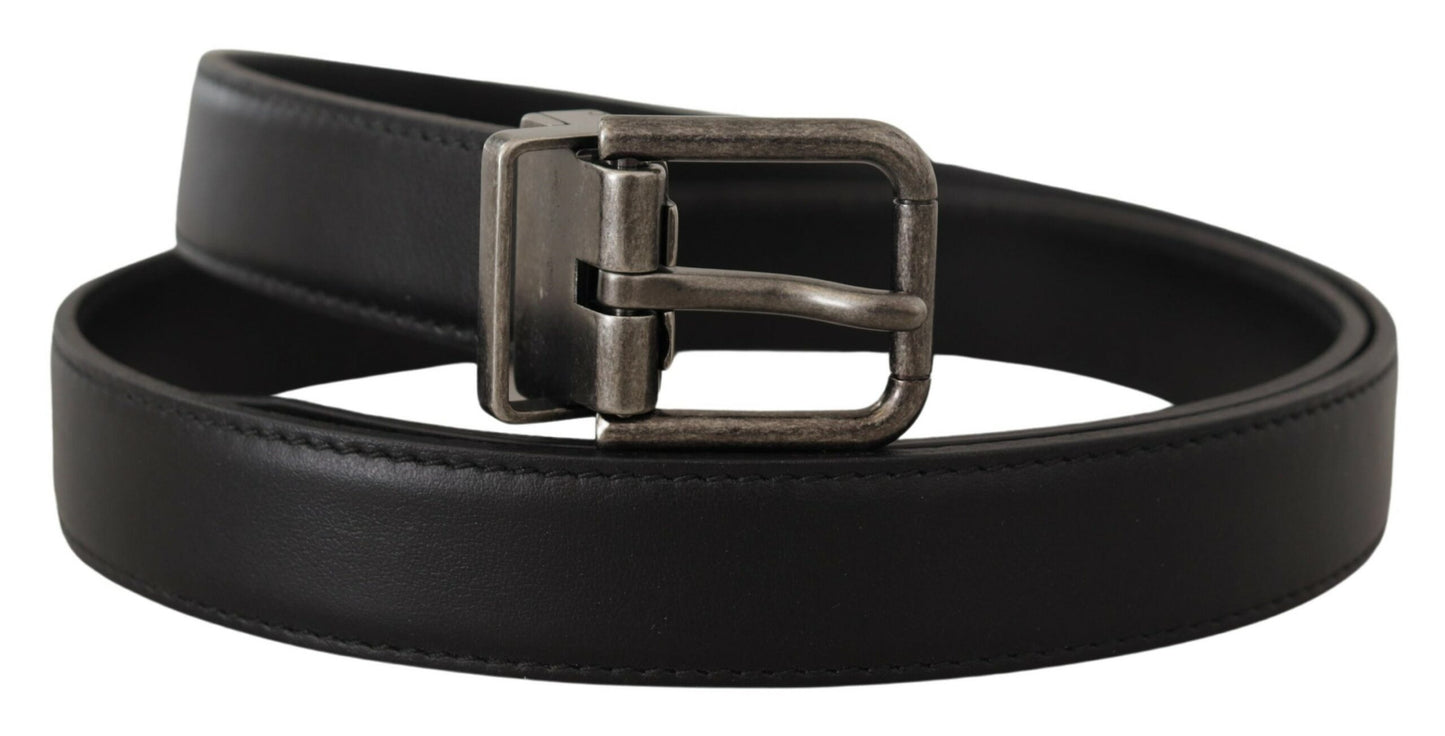 Dolce &amp; Gabbana Elegant Black Leather Belt with Metal Buckle