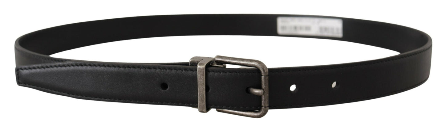 Dolce &amp; Gabbana Elegant Black Leather Belt with Metal Buckle