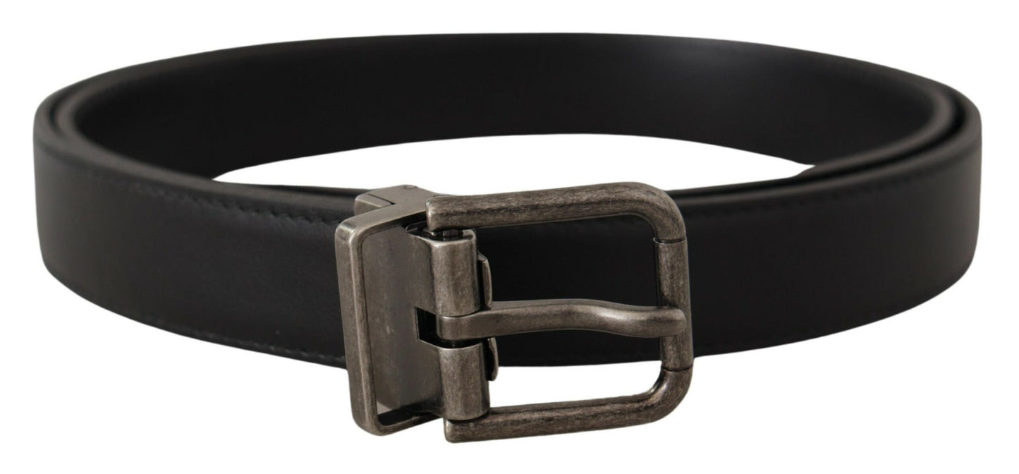 Dolce &amp; Gabbana Elegant Black Leather Belt with Metal Buckle