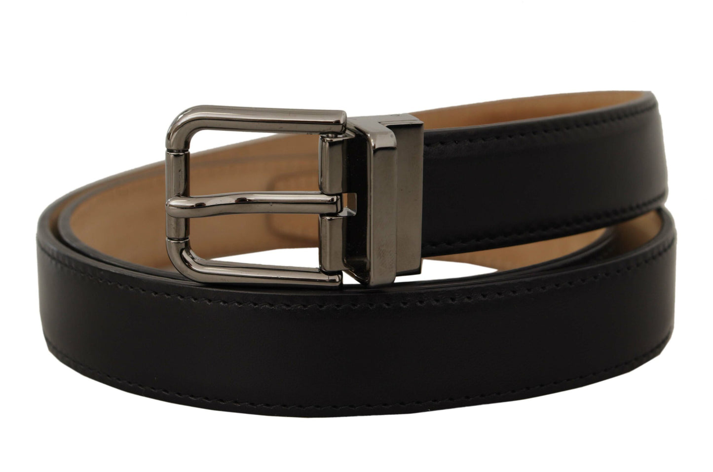 Dolce &amp; Gabbana Sleek Black Leather Belt with Metal Buckle