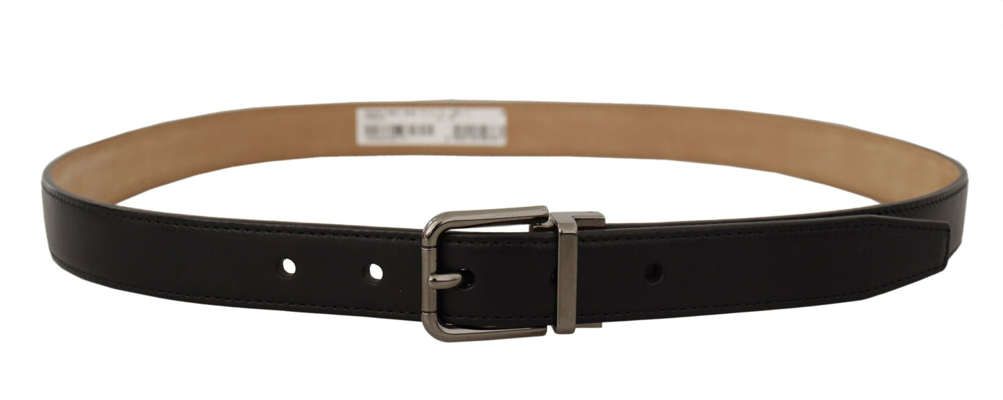 Dolce &amp; Gabbana Sleek Black Leather Belt with Metal Buckle