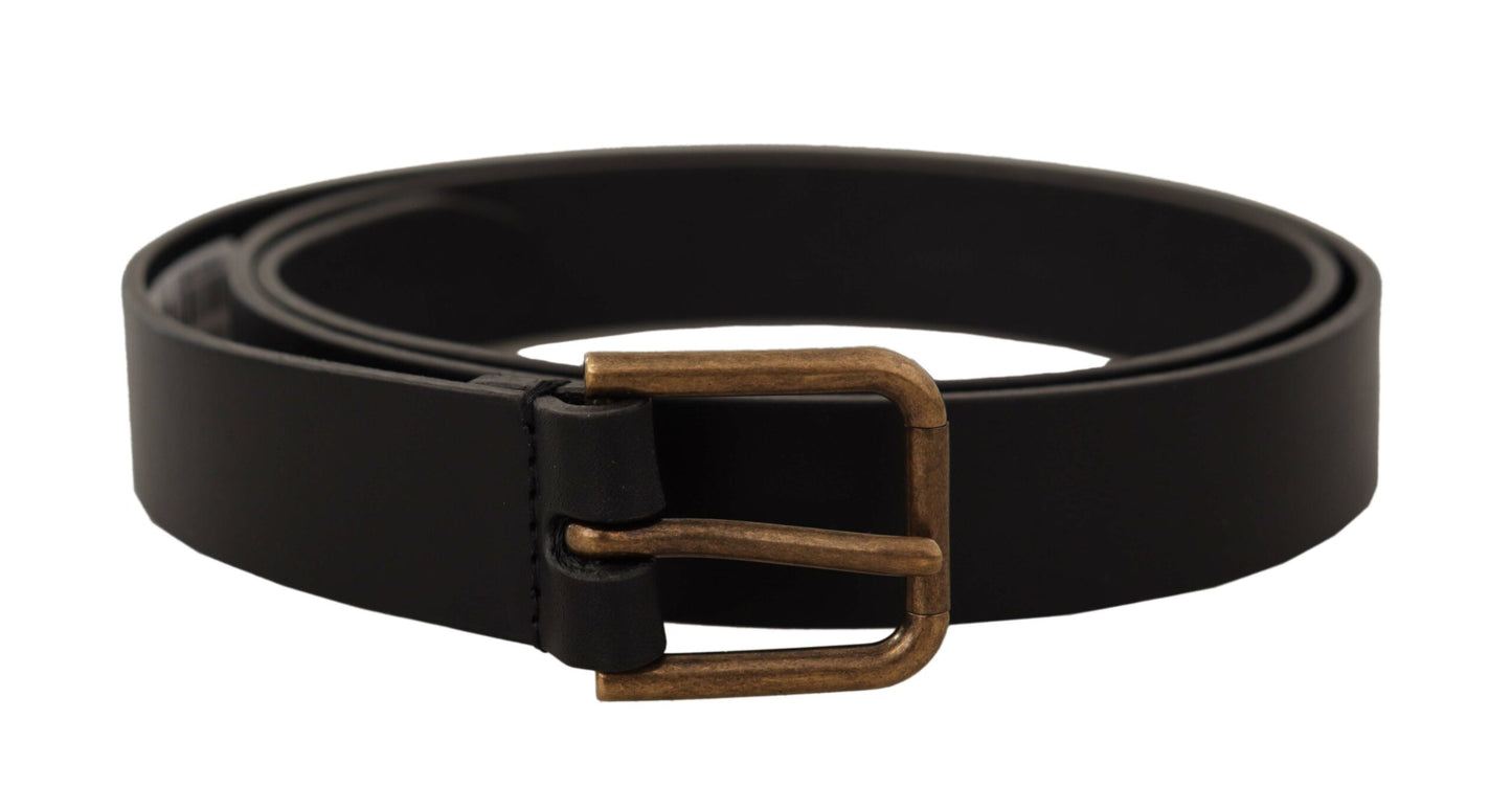 Dolce &amp; Gabbana Elegant Black Leather Belt with Metal Buckle