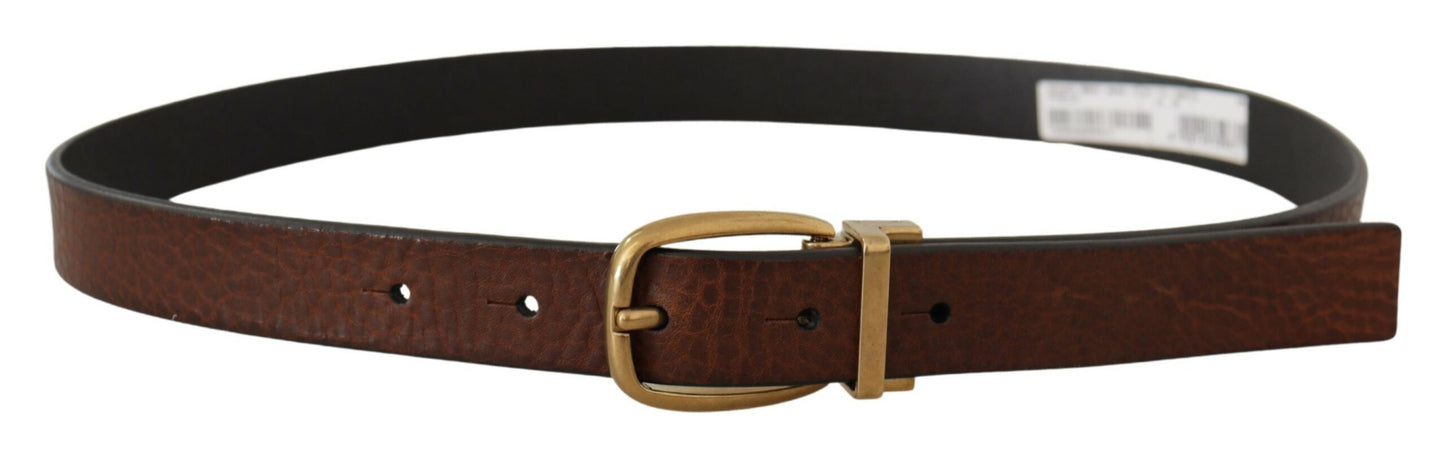 Dolce &amp; Gabbana Elegant Brown Leather Belt with Logo Buckle