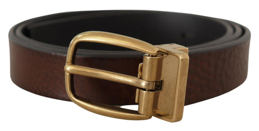 Dolce &amp; Gabbana Elegant Brown Leather Belt with Logo Buckle