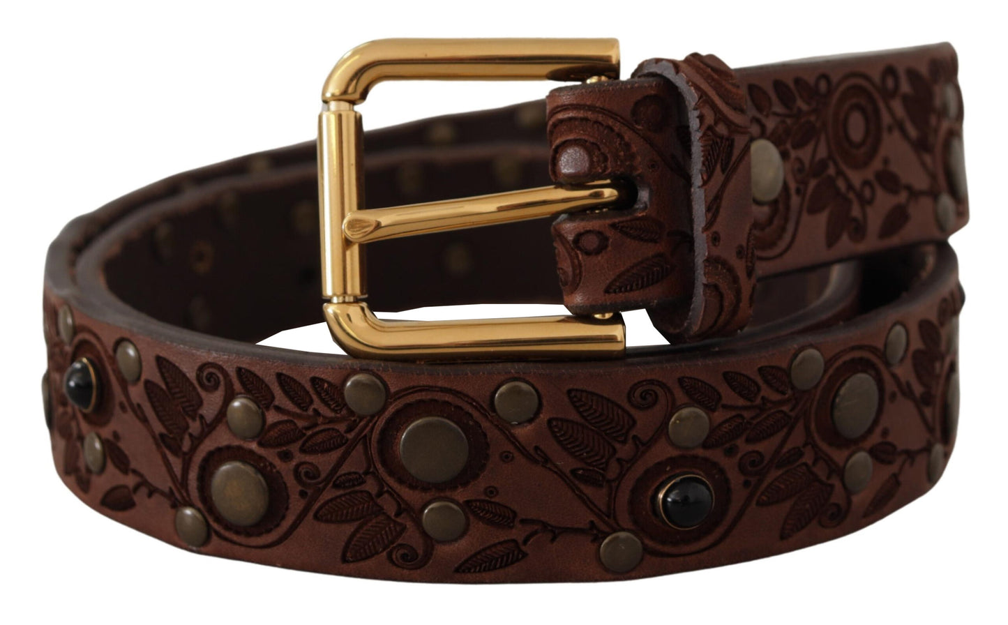 Dolce &amp; Gabbana Elegant Leather Belt with Engraved Buckle