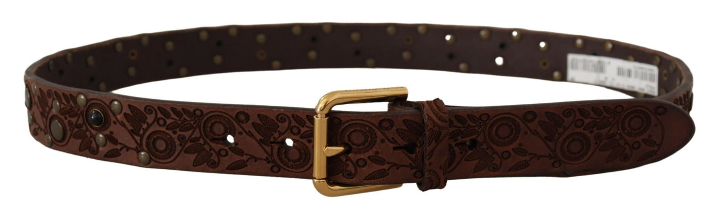 Dolce &amp; Gabbana Elegant Leather Belt with Engraved Buckle