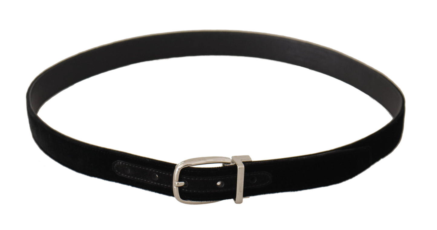 Dolce &amp; Gabbana Elegant Velvet Black Belt with Logo Buckle