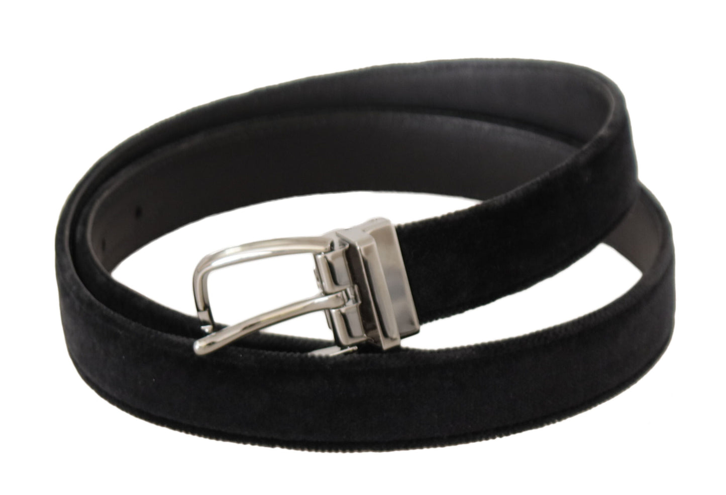 Dolce &amp; Gabbana Elegant Velvet Designer Belt with Logo Engraved Buckle