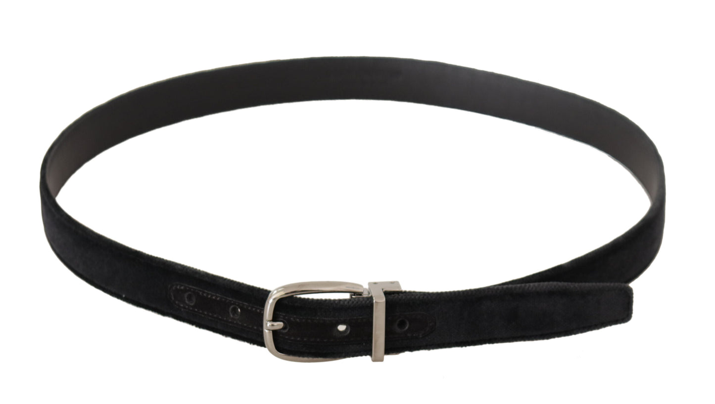 Dolce &amp; Gabbana Elegant Velvet Designer Belt with Logo Engraved Buckle