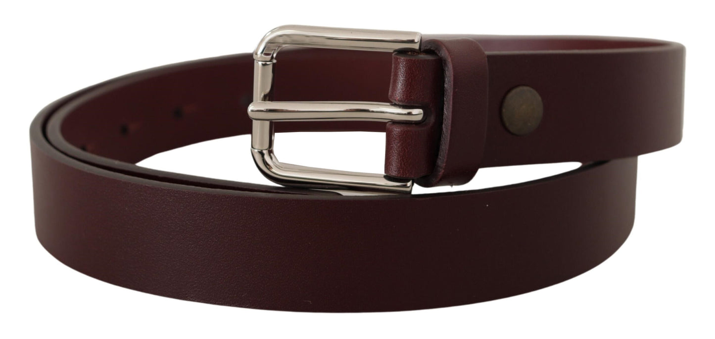 Dolce &amp; Gabbana Maroon Luxury Leather Belt with Metal Buckle