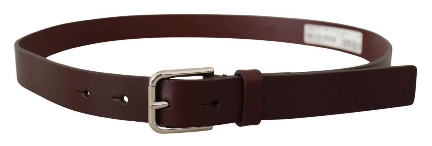 Dolce &amp; Gabbana Maroon Luxury Leather Belt with Metal Buckle