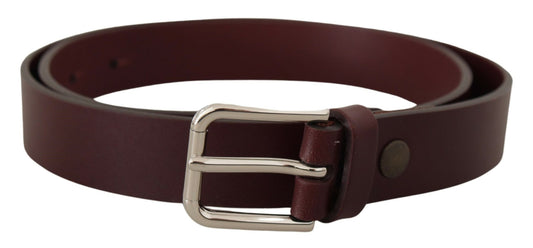 Dolce &amp; Gabbana Maroon Luxury Leather Belt with Metal Buckle