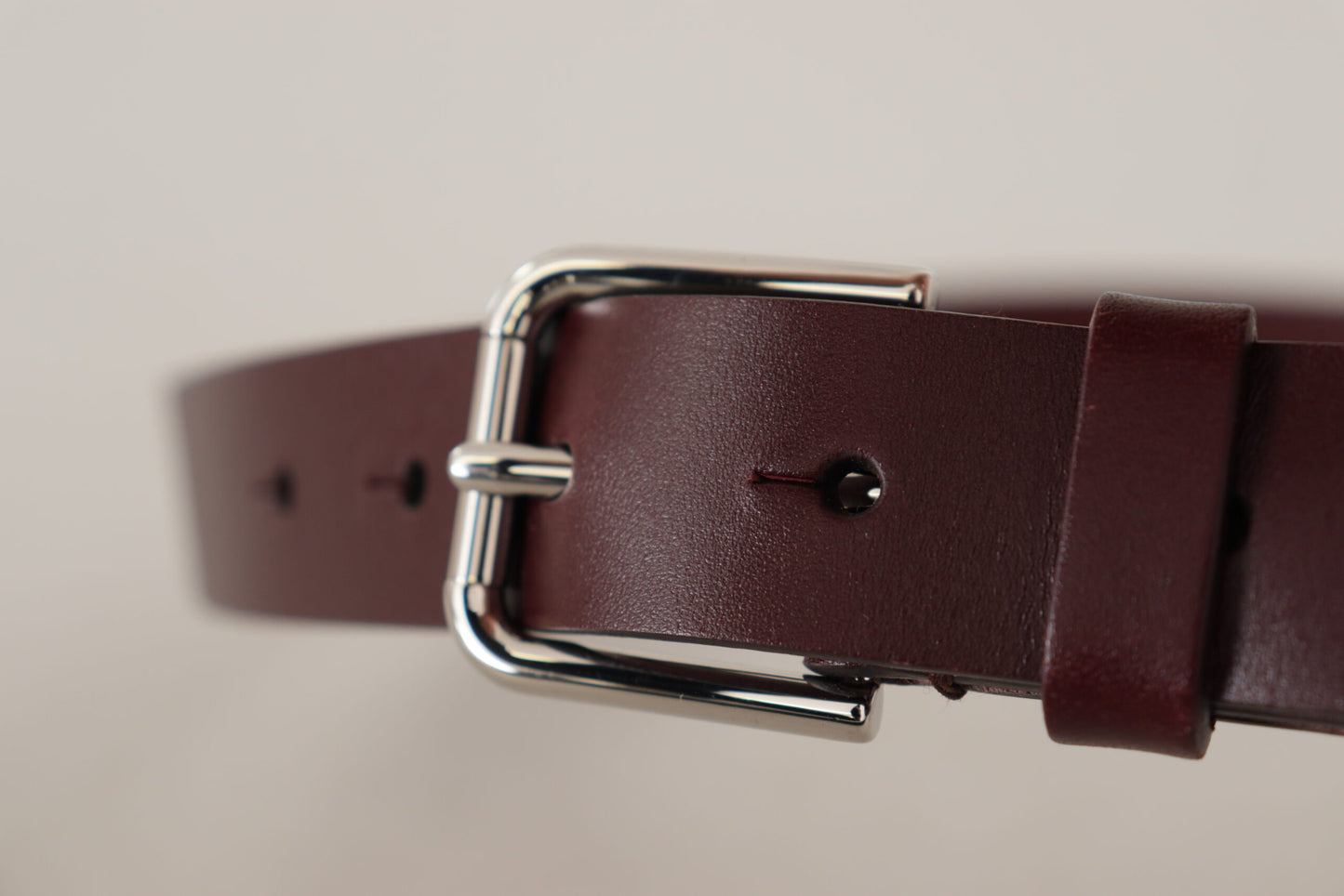 Dolce &amp; Gabbana Maroon Luxury Leather Belt with Metal Buckle