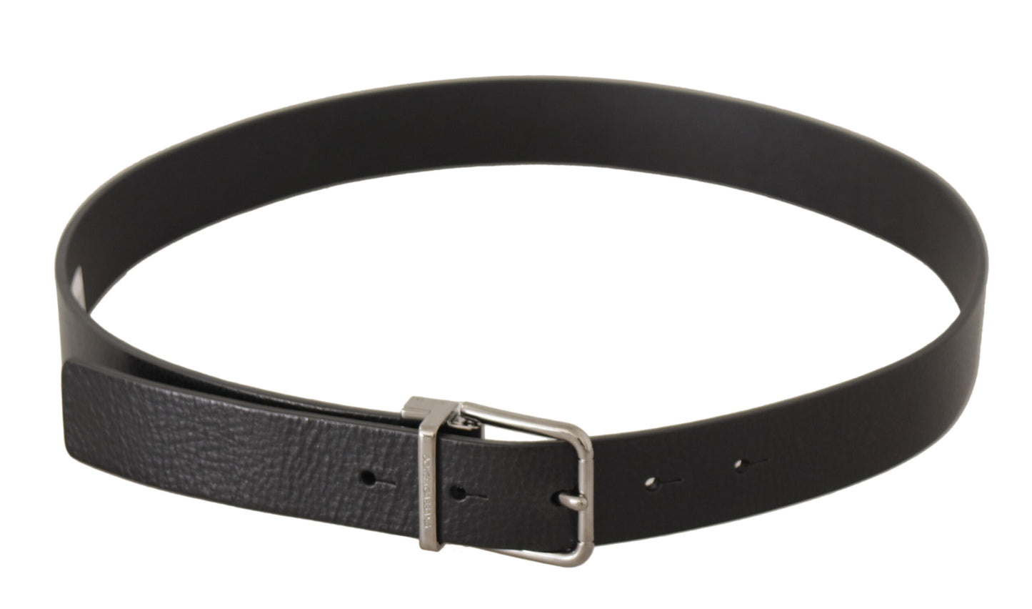 Dolce &amp; Gabbana Elegant Black Leather Belt with Metal Buckle