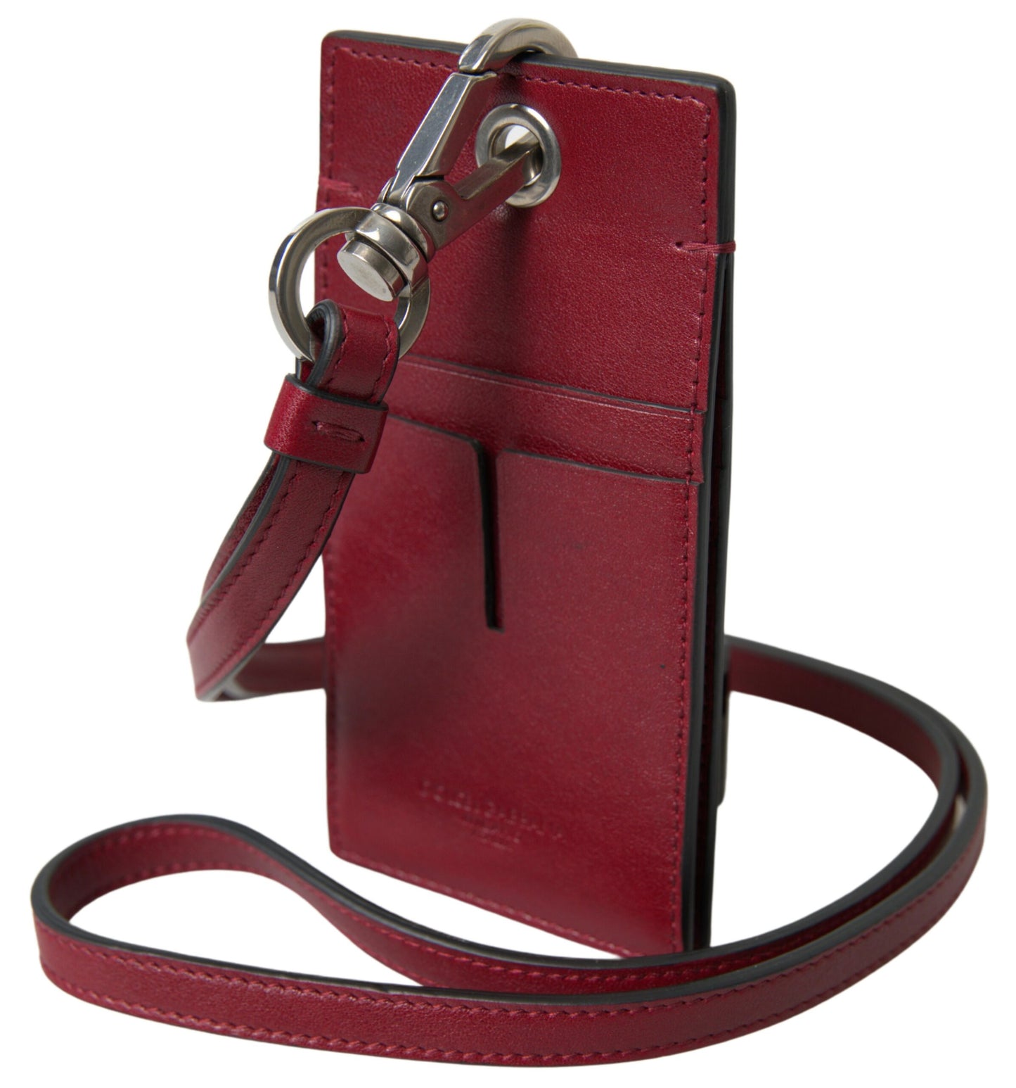 Dolce &amp; Gabbana Elegant Red Leather Cardholder with Lanyard