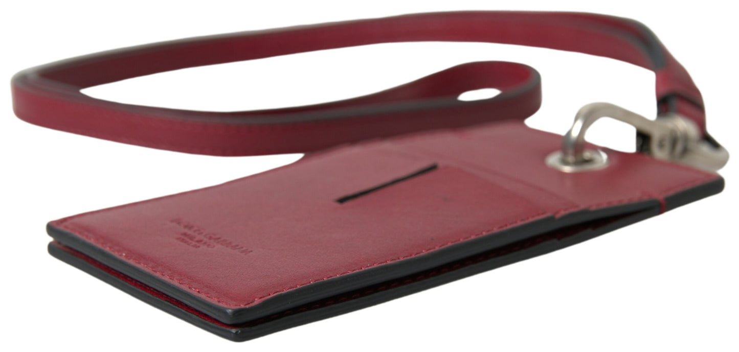 Dolce &amp; Gabbana Elegant Red Leather Cardholder with Lanyard