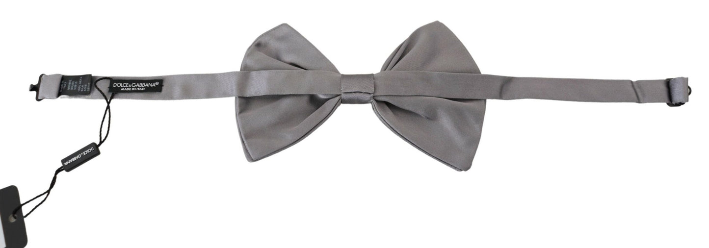 Dolce &amp; Gabbana Elegant Silver Gray Silk Bow Tie