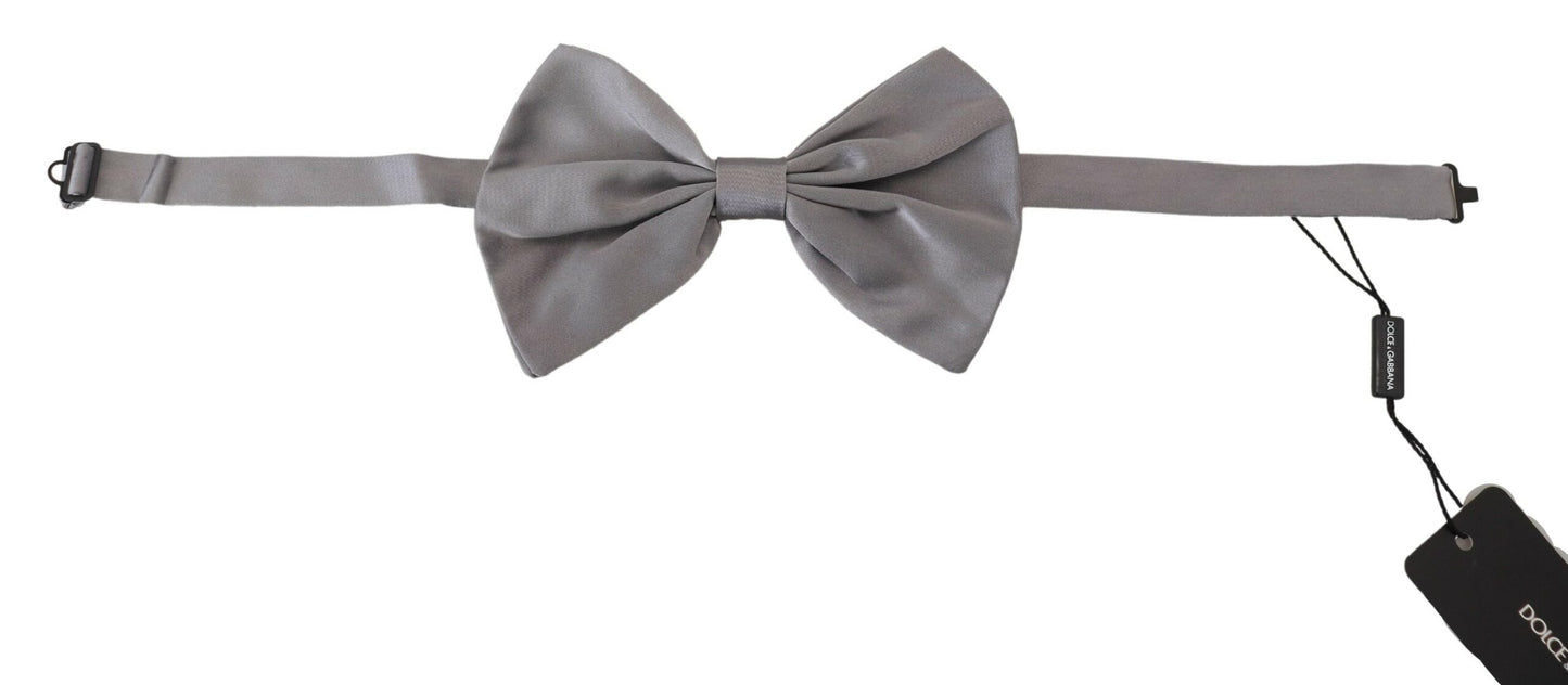 Dolce &amp; Gabbana Elegant Silver Gray Silk Bow Tie