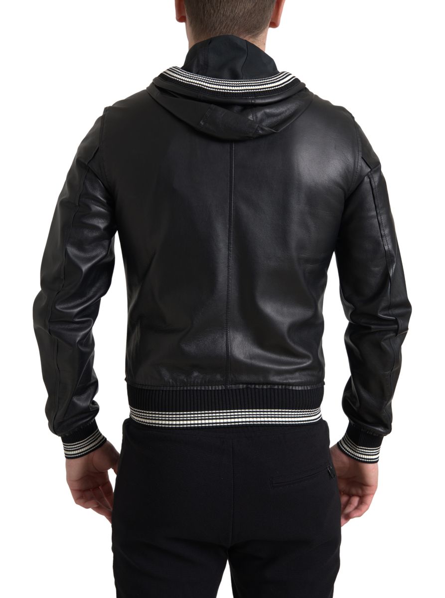 Dolce &amp; Gabbana Elegant Black Leather Bomber Jacket