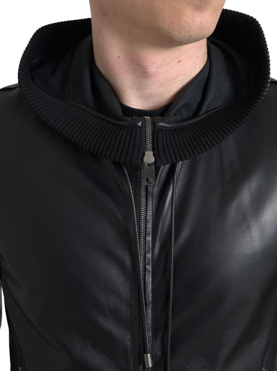 Dolce &amp; Gabbana Elegant Black Leather Bomber Jacket