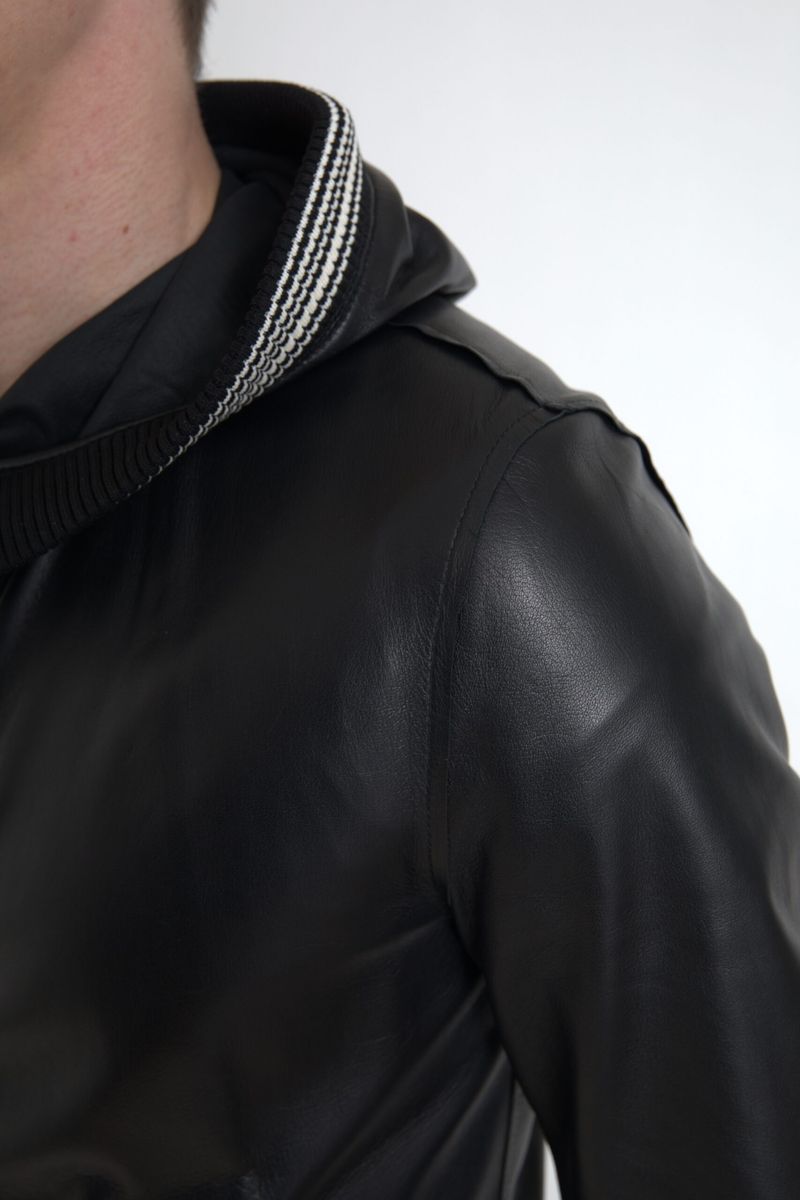 Dolce &amp; Gabbana Elegant Black Leather Bomber Jacket