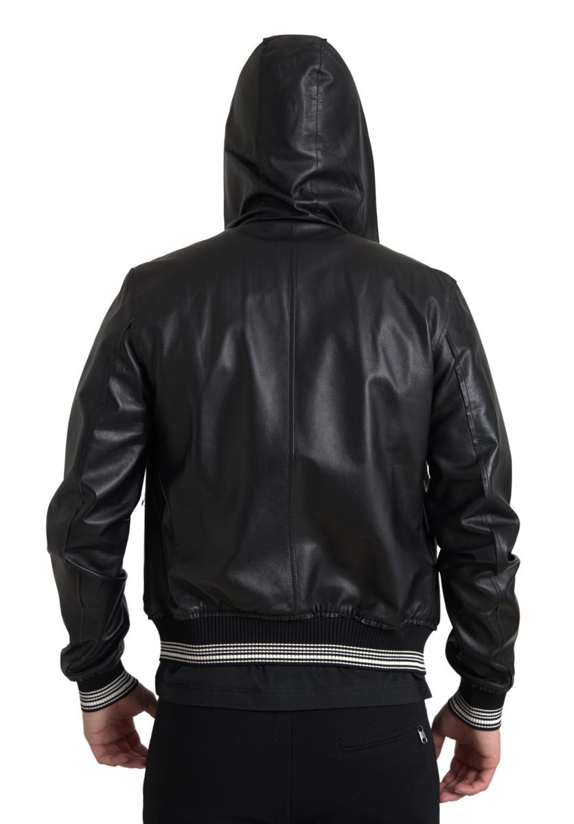 Dolce &amp; Gabbana Elegant Black Leather Bomber Jacket