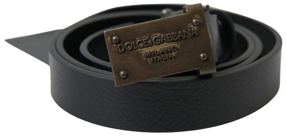 Dolce &amp; Gabbana Elegant Black Leather Belt - Metal Buckle Closure