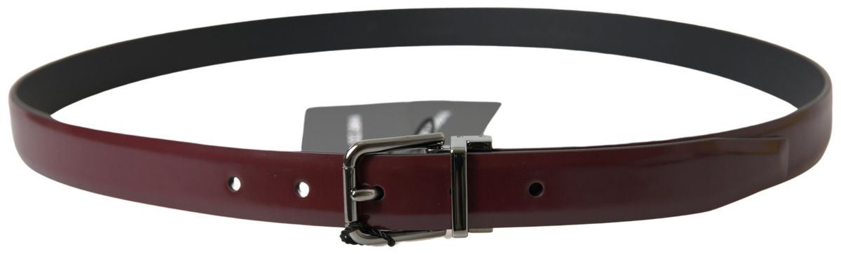 Dolce &amp; Gabbana Elegant Bordeaux Leather Belt with Metal Buckle