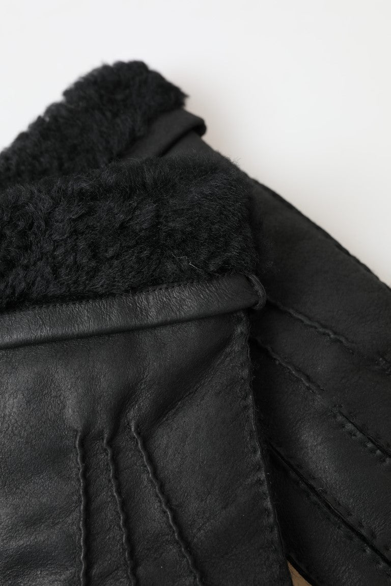 Dolce &amp; Gabbana Elegant Black Leather Winter Gloves