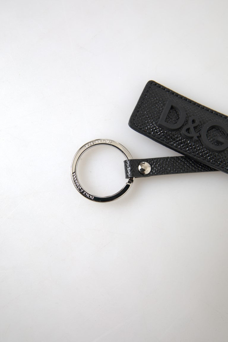 Dolce &amp; Gabbana Elegant Black Leather Keyring Accessory