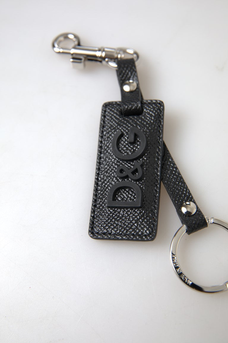 Dolce &amp; Gabbana Elegant Black Leather Keyring Accessory