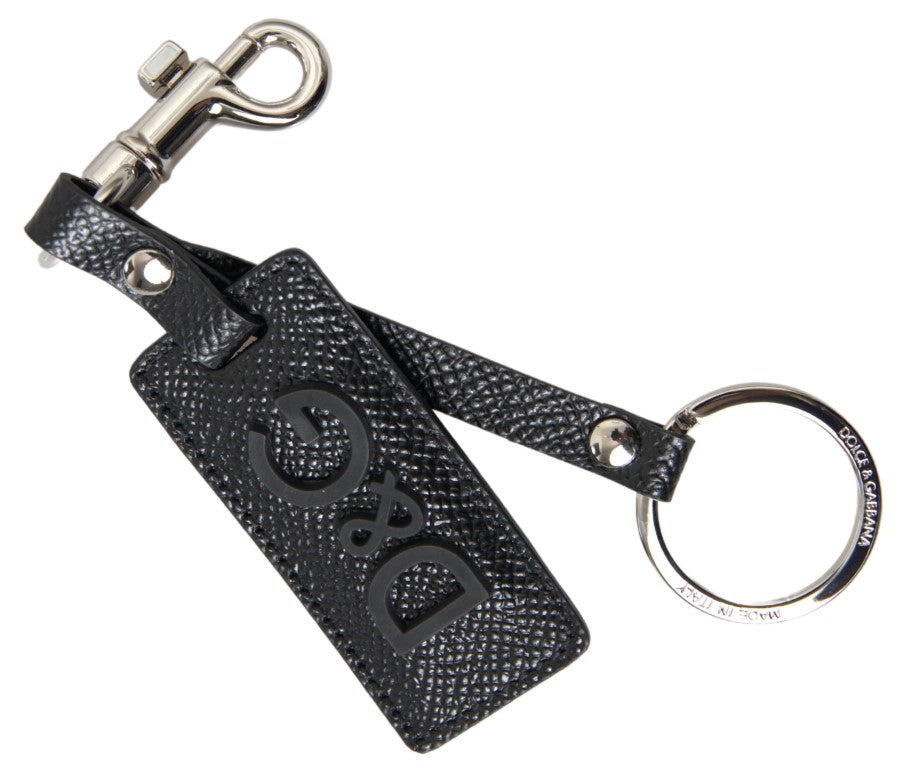 Dolce &amp; Gabbana Elegant Black Leather Keyring Accessory