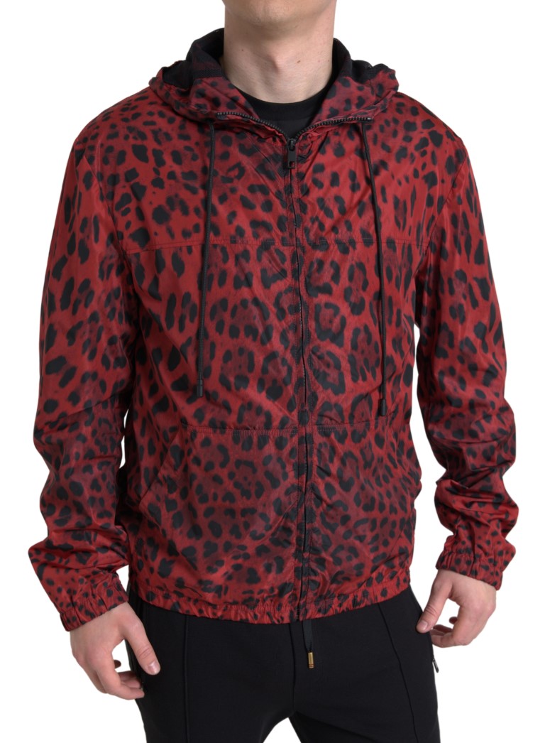 Dolce & Gabbana Red Leopard Hooded Bomber Jacket