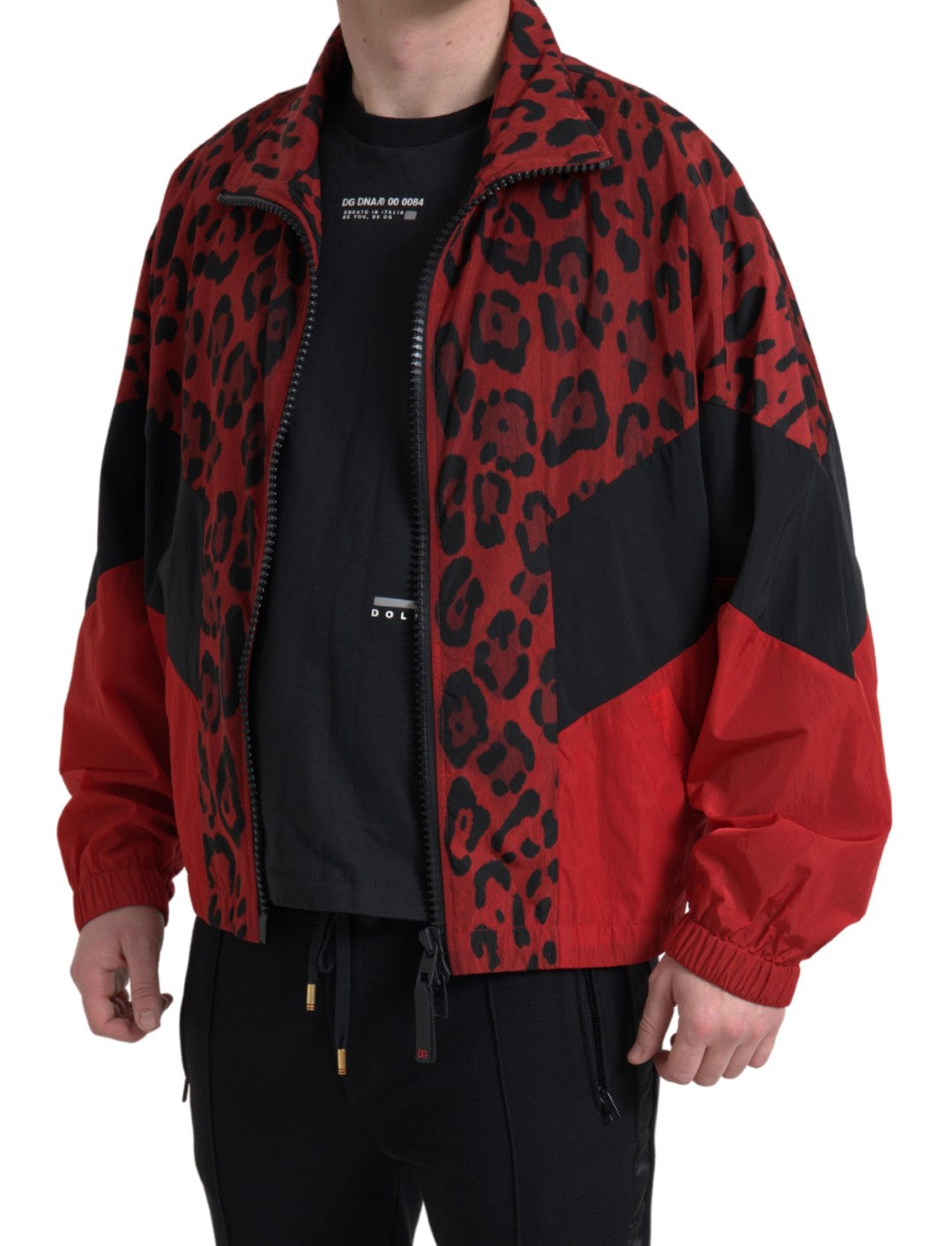 Dolce &amp; Gabbana Red Leopard Zip Sweater Jacket