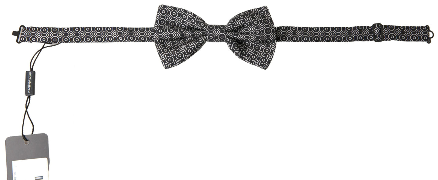 Dolce &amp; Gabbana Elegant Black and White Silk Bow Tie