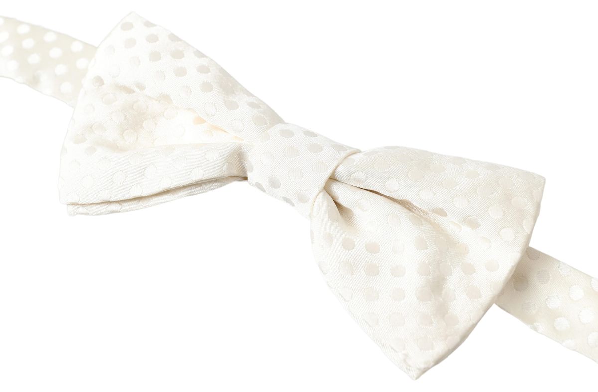 Dolce &amp; Gabbana Elegant Ivory Fantasy Pattern Silk Bow Tie