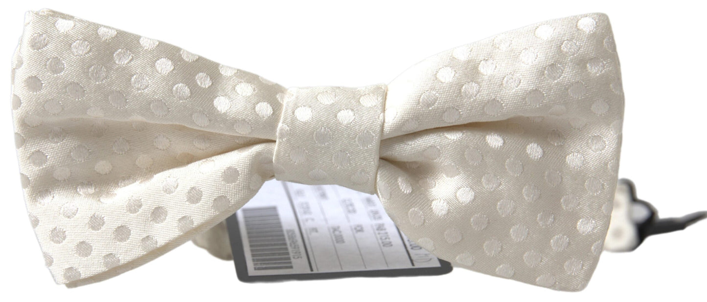 Dolce &amp; Gabbana Elegant Ivory Fantasy Pattern Silk Bow Tie