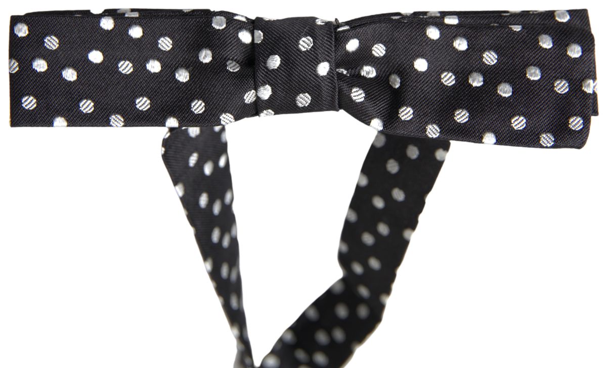 Dolce &amp; Gabbana Elegant Black Silk Bow Tie with Logo Detail