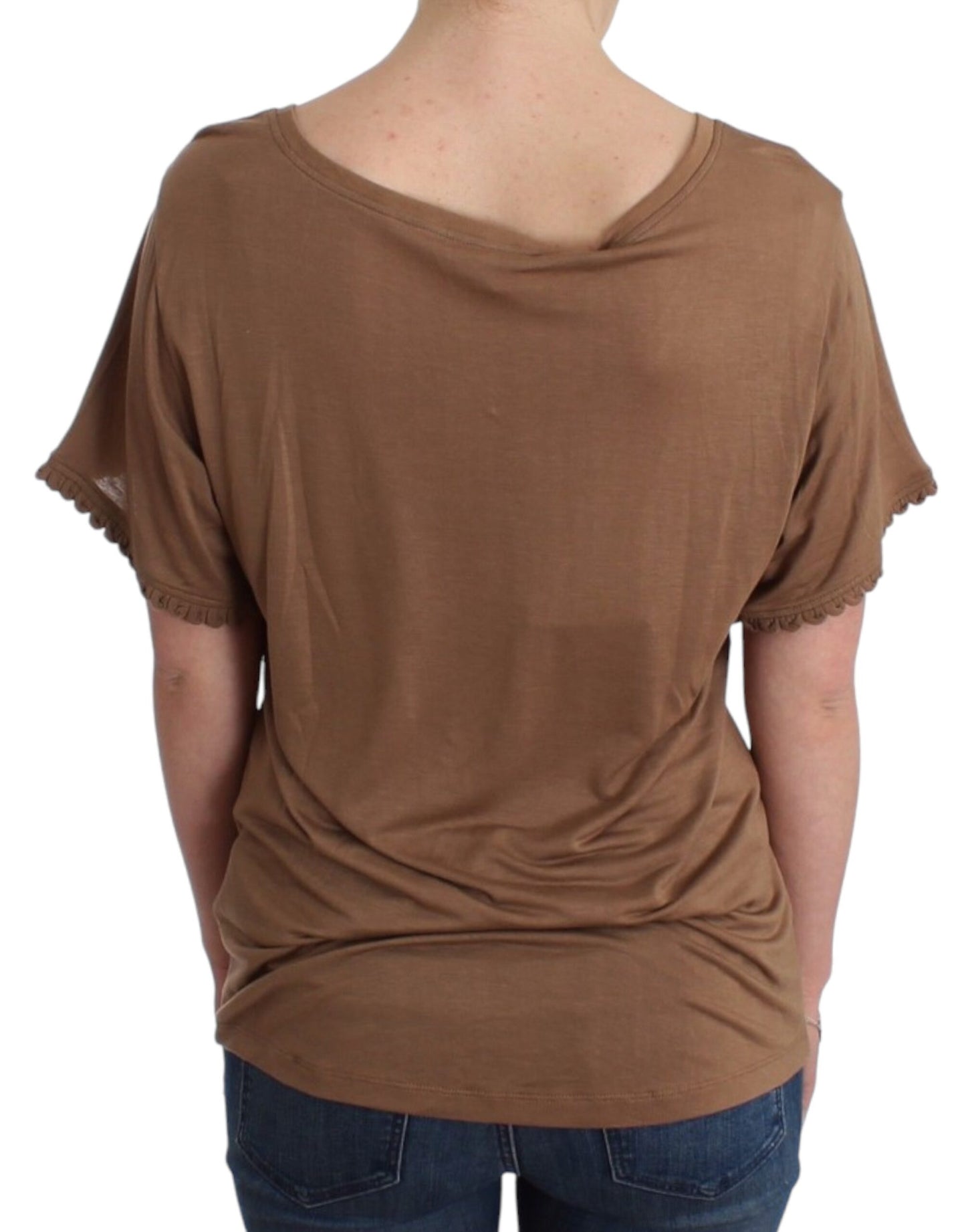 John Galliano Elegant Short-Sleeved Brown Rayon Top