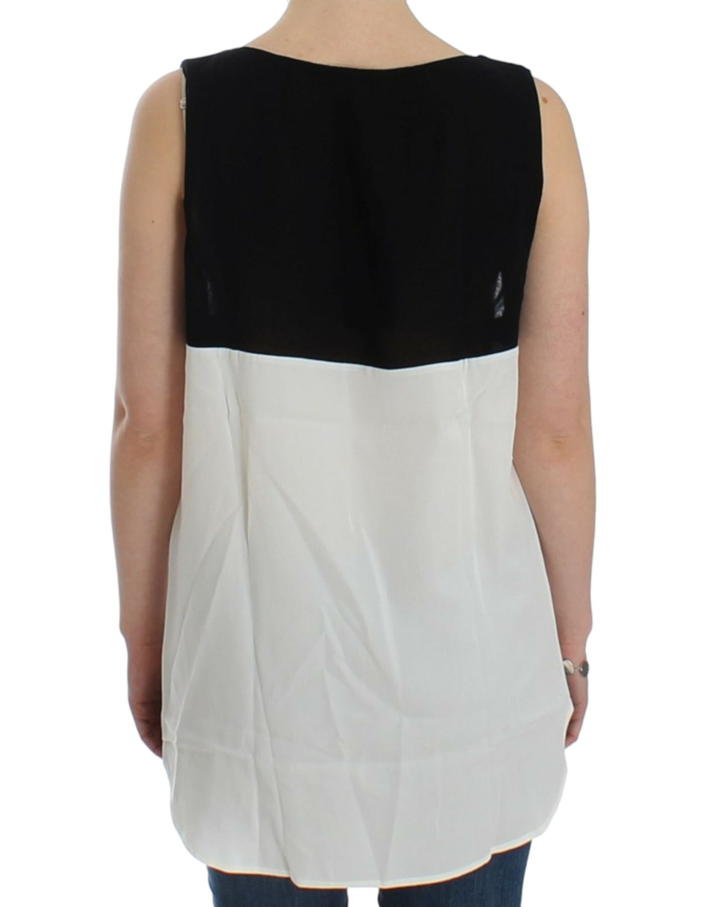 Costume National Elegant Monochrome Sleeveless Top with Gold Accents