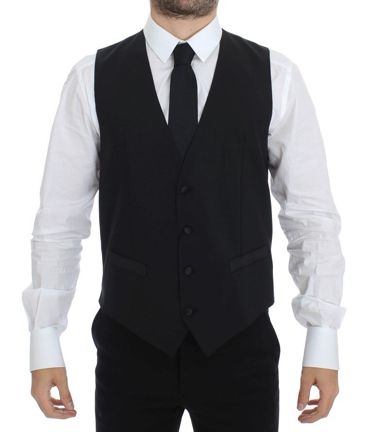 Dolce &amp; Gabbana Elegant Silk-Wool Black Dress Vest