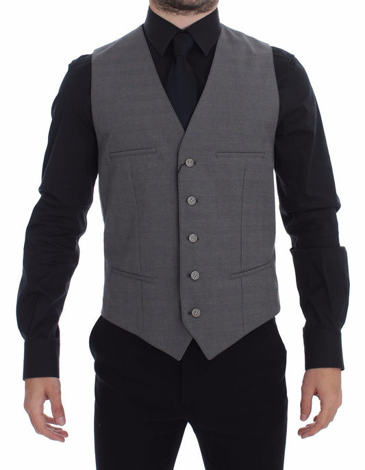 Dolce &amp; Gabbana Elegant Gray Slim Fit Dress Vest