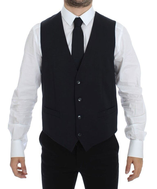 Dolce &amp; Gabbana Elegant Gray Striped Wool-Silk Dress Vest