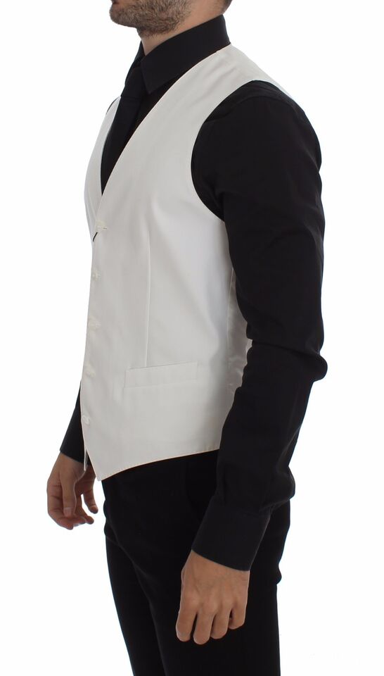 Dolce &amp; Gabbana Elegant White Cotton Silk Dress Vest