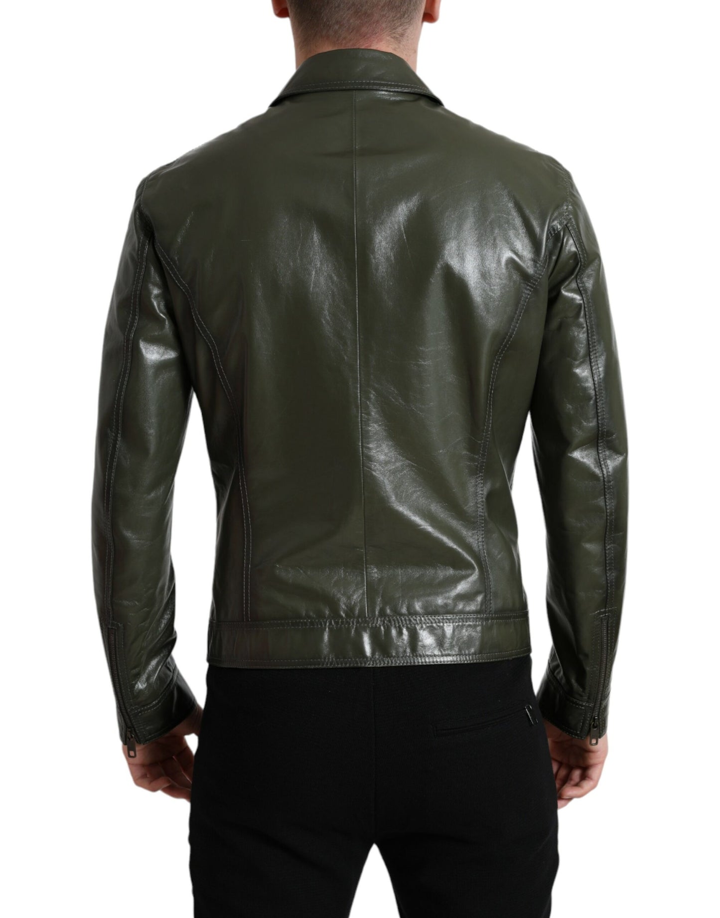 Dolce &amp; Gabbana Emerald Elegance Leather Biker Jacket