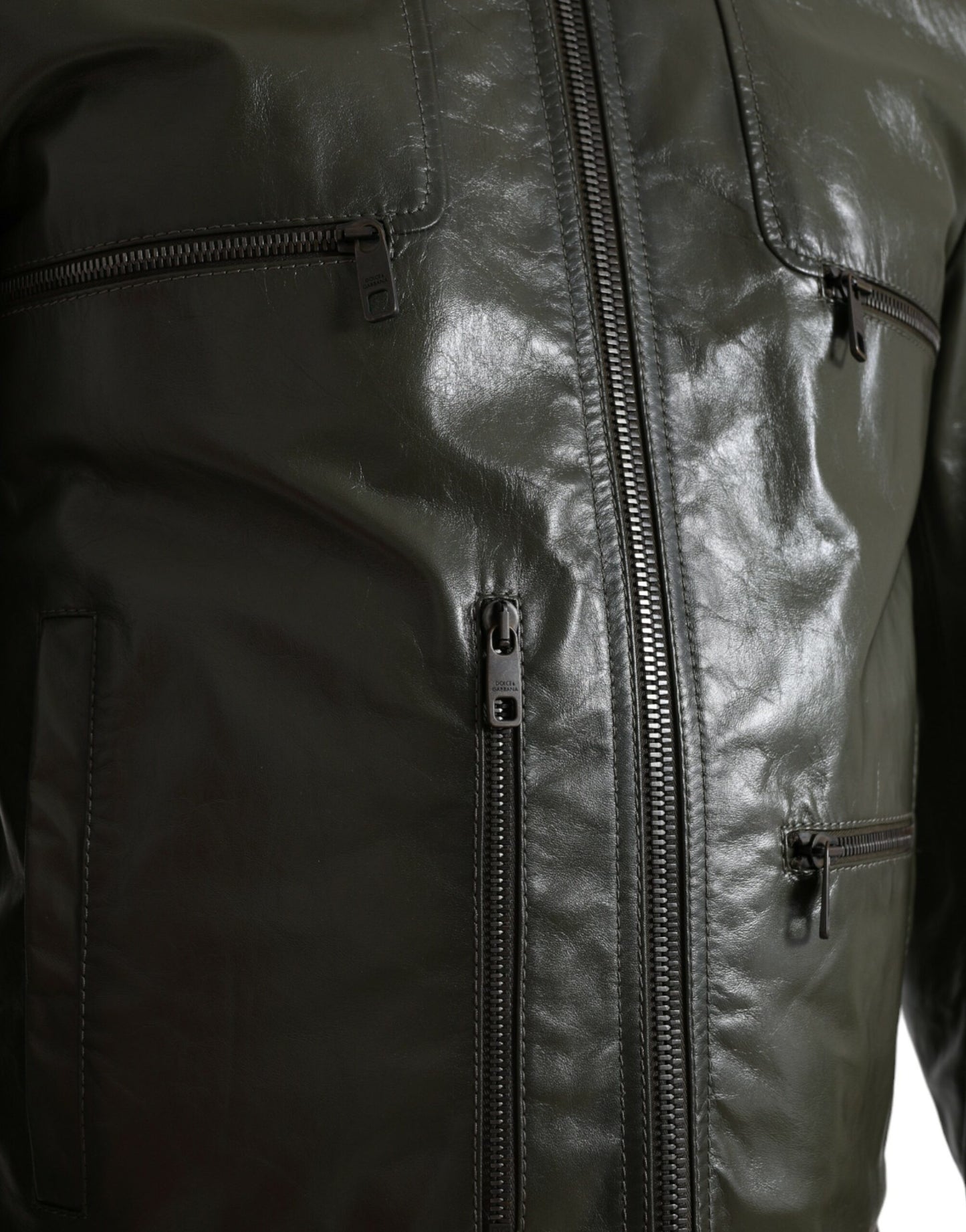 Dolce &amp; Gabbana Emerald Elegance Leather Biker Jacket