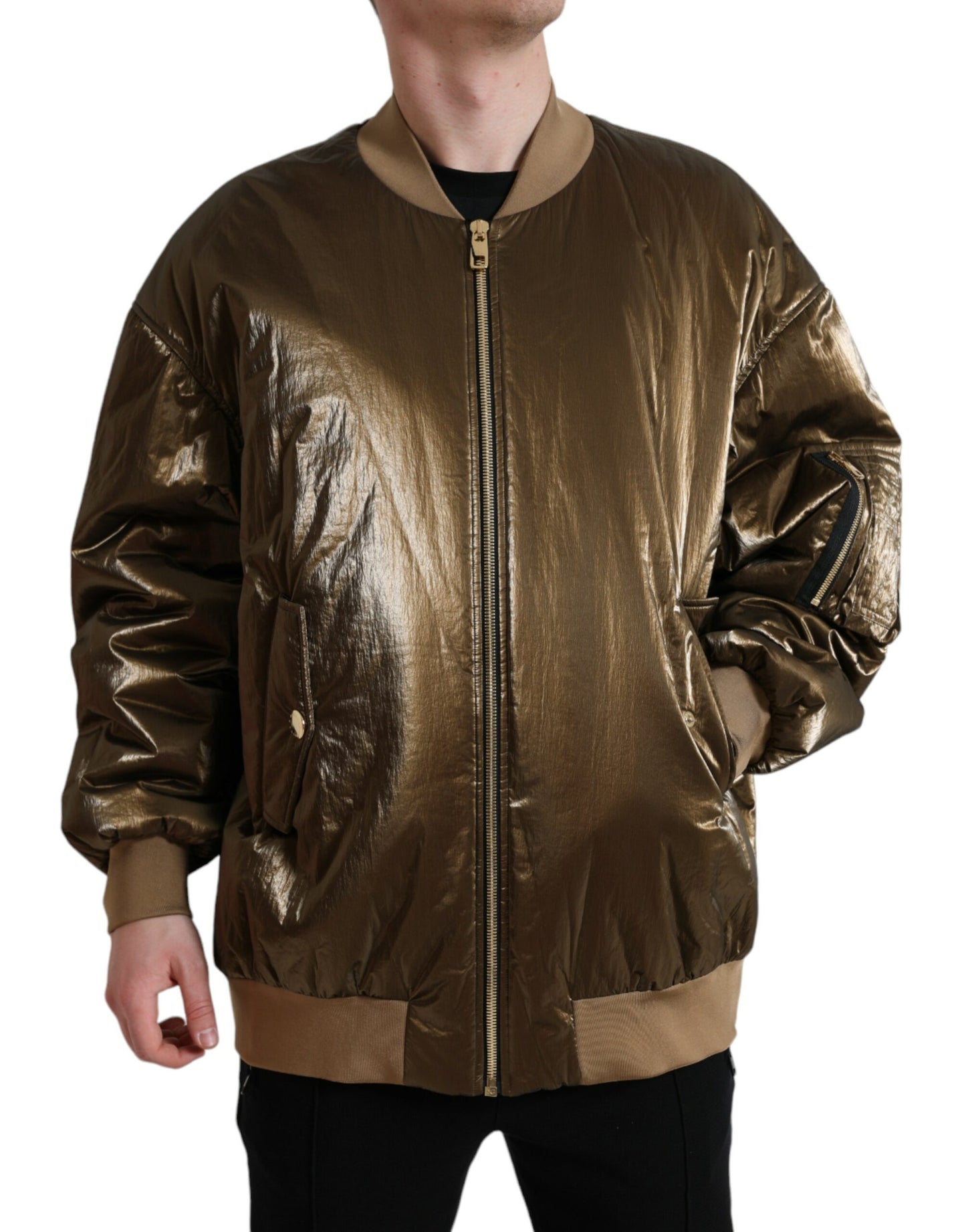 Dolce &amp; Gabbana Elegant Bronze Bomber Jacket